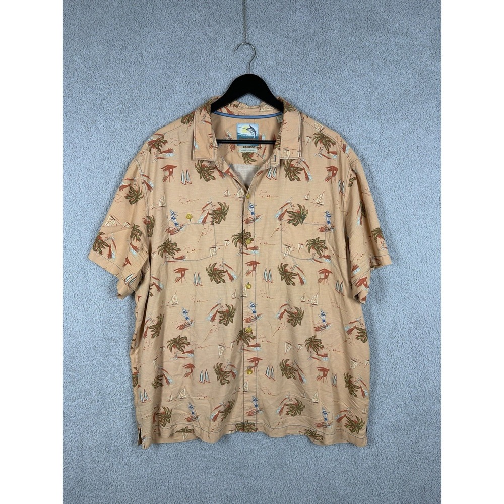 Tommy Bahama Silk Cruise Dress Shirt -Orange -Floral/Beach Pattern -Mens 2XL